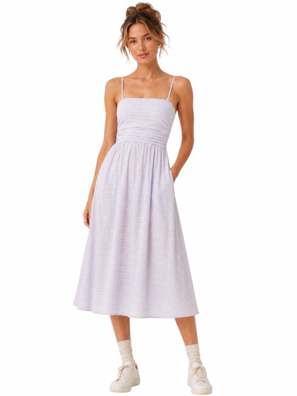 Lululemon – Seersucker Check Ruched Midi Dress – Lavender Frost – Sz. S